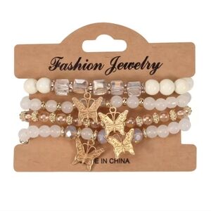 4pcs Gold & White Butterfly Charm Bracelet Set